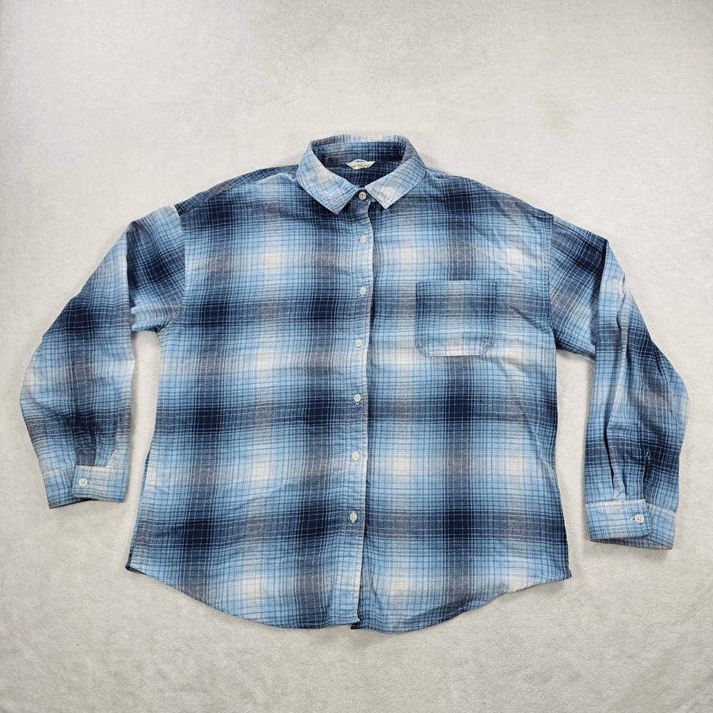 Aeropostale Plaid Button Down Women Medium Blue Excellent Long Sleeve Flannel